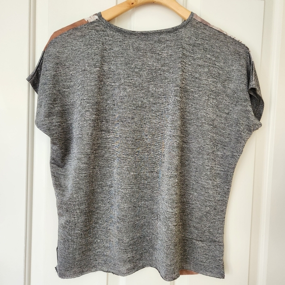 Zara Patchwork Print Top Semi Sheer Lightweight Short Sleeves Neutral Gray Small - Picture 3 of 13